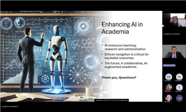 Dr. Kembley Lingelbach, associate professor of information technology at MGA, recently shared an insightful webinar titled "AI in Academia: Transforming Higher Education with Artificial Intelligence", as part of the AI Frontier: Shaping Tomorrow series by the Defense Acquisition University (DAU). 